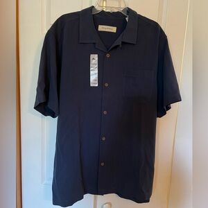 Tommy Bahama Tropical Bliss Short Sleeve Shirt 100% Silk Ocean Deep Blue XL